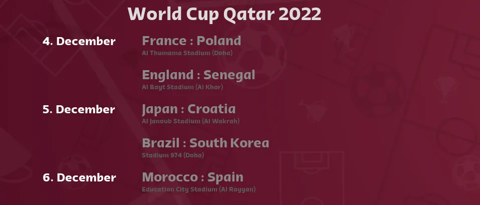 World Cup Qatar 2022 - Next matches. For Live Streams and TV Listings check bellow.