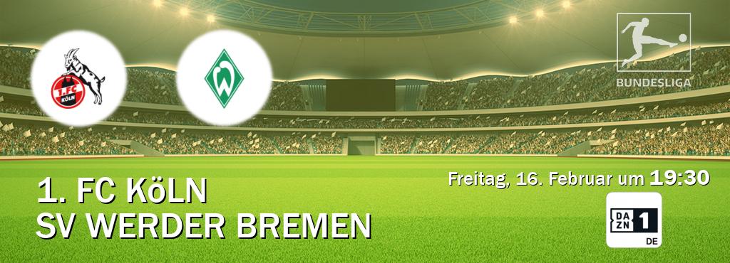 Das Spiel zwischen 1. FC Köln und SV Werder Bremen wird am Freitag, 16. Februar um  19:30, live vom DAZN 1 Deutschland übertragen.
