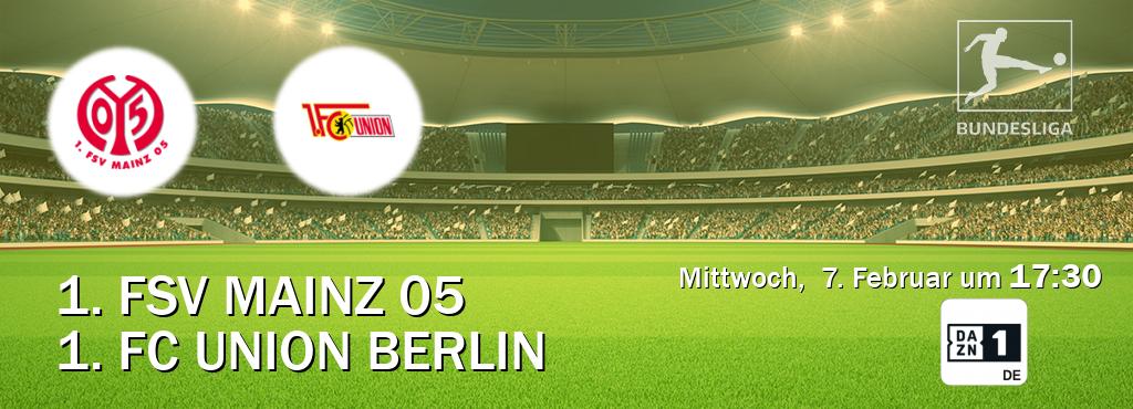 Das Spiel zwischen 1. FSV Mainz 05 und 1. FC Union Berlin wird am Mittwoch,  7. Februar um  17:30, live vom DAZN 1 Deutschland übertragen.