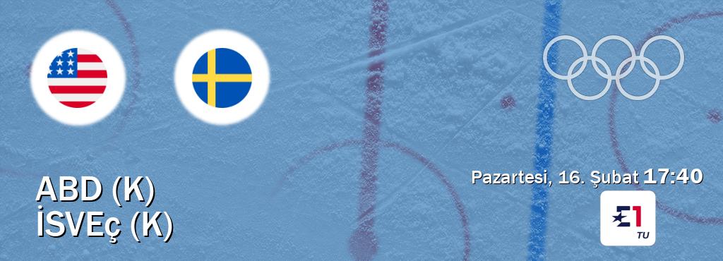 Karşılaşma ABD (K) - İsveç (K) Eurosport'den canlı yayınlanacak (Pazartesi, 16. Şubat  17:40).