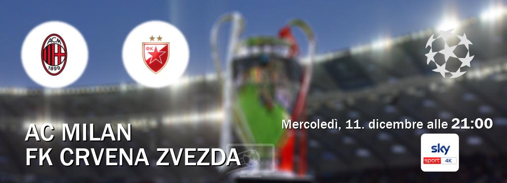 Il match AC Milan - FK Crvena zvezda sarà trasmesso in diretta TV su Sky Sport 4K (ore 21:00)