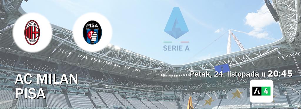 Izravni prijenos utakmice AC Milan i Pisa pratite uživo na Arena Sport 4 (petak, 24. listopada u 20:45). Izravni prijenos utakmice AC Milan i Pisa pratite uživo na Arena Sport 4 (petak, 24. listopada u 20:45).