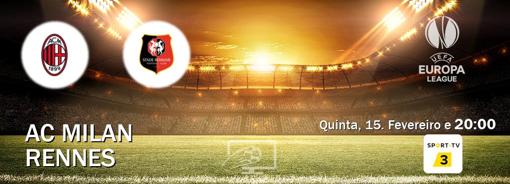 Jogo entre AC Milan e Rennes tem emissão Sport TV 3 (Quinta, 15. Fevereiro e  20:00).