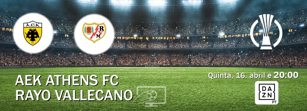 Jogo entre AEK Athens FC e Rayo Vallecano tem emissão DAZN (quinta, 16. abril e  20:00).