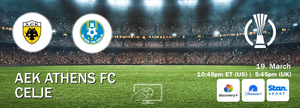 You can watch game live between AEK Athens FC and Celje on Discovery +(UK), Paramount+(US), Stan Sport(AU).
