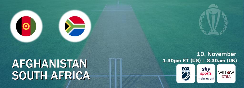 You can watch game live between Afghanistan and South Africa on Fox Cricket(AU), Sky Sports Main Event(UK), Willov XTRA(US).