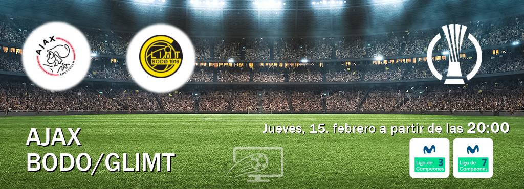 El partido entre Ajax y Bodo/Glimt será retransmitido por Movistar Liga de Campeones 3 y Movistar Liga de Campeones 7 (jueves, 15. febrero a partir de las  20:00).
