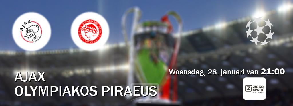 Wedstrijd tussen Ajax en Olympiakos Piraeus live op tv bij Ziggo Sport 2 (woensdag, 28. januari van  21:00).