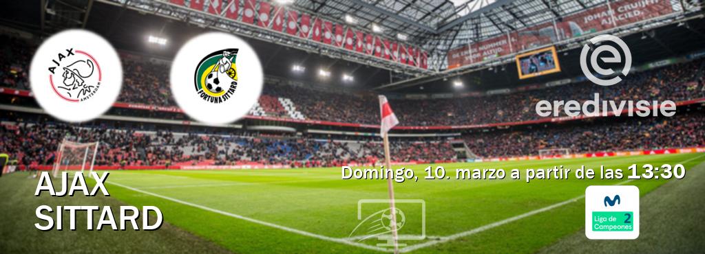 El partido entre Ajax y Sittard será retransmitido por Movistar Liga de Campeones 2 (domingo, 10. marzo a partir de las  13:30).