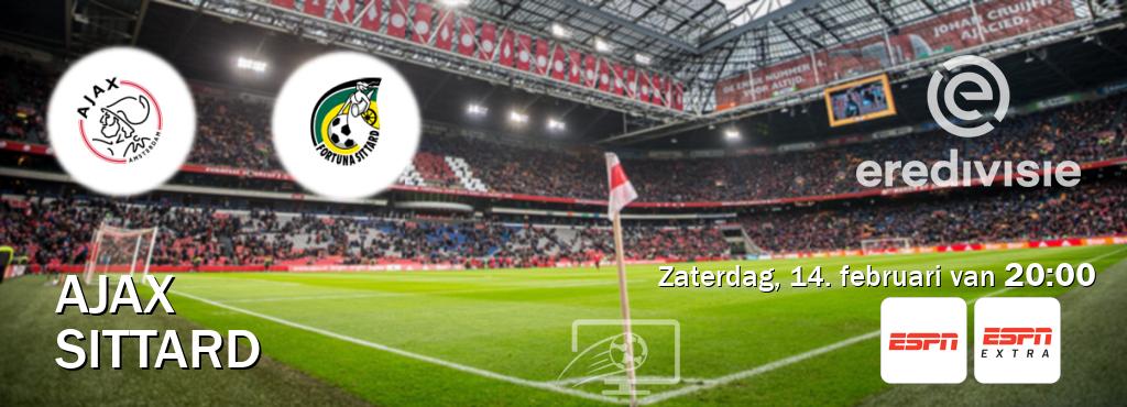 Wedstrijd tussen Ajax en Sittard live op tv bij ESPN 1, ESPN Extra (zaterdag, 14. februari van  20:00).