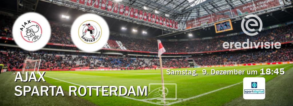Das Spiel zwischen Ajax und Sparta Rotterdam wird am Samstag,  9. Dezember um  18:45, live vom Sportdigital übertragen.