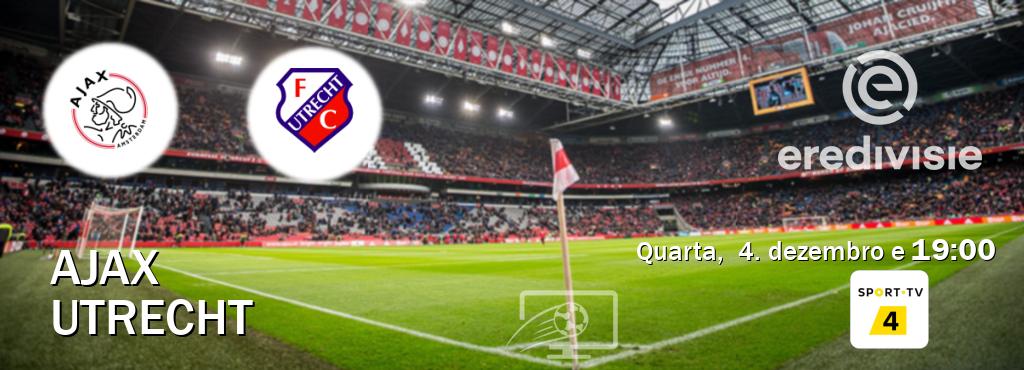 Jogo entre Ajax e Utrecht tem emissão Sport TV 4 (quarta,  4. dezembro e  19:00).