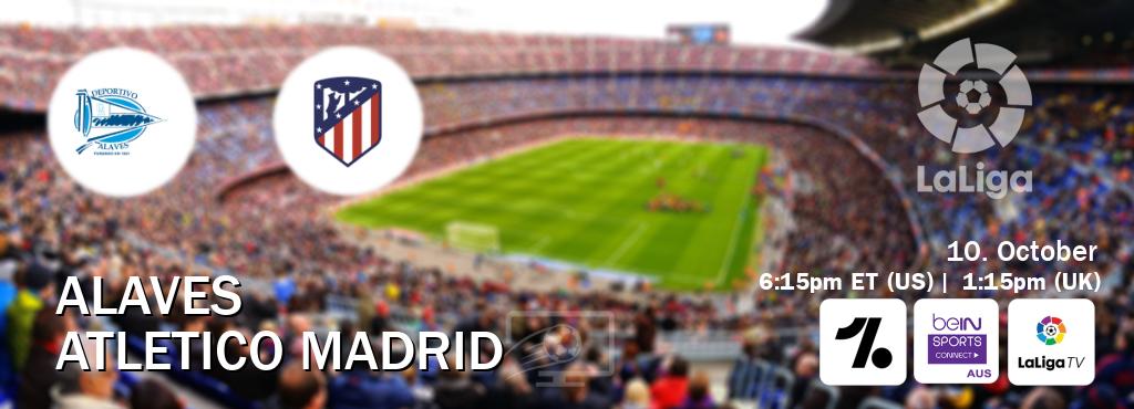 You can watch game live between Alaves and Atletico Madrid on OneFootball, beIN Sports Connect(AU), LaLiga TV(UK). You can watch game live between Alaves and Atletico Madrid on OneFootball, beIN Sports Connect(AU), LaLiga TV(UK).