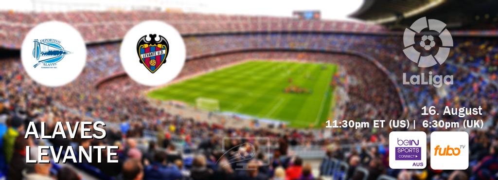 You can watch game live between Alaves and Levante on beIN Sports Connect(AU) and fuboTV(US). You can watch game live between Alaves and Levante on beIN Sports Connect(AU) and fuboTV(US).