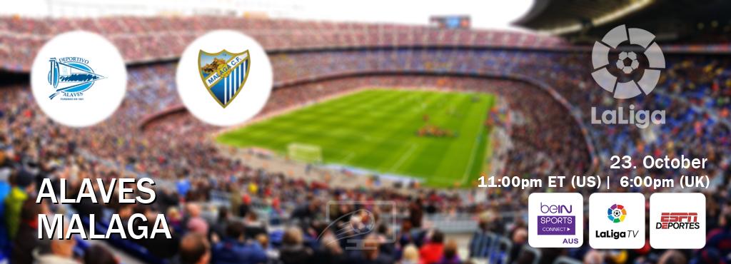 You can watch game live between Alaves and Malaga on beIN Sports Connect(AU), LaLiga TV(UK), ESPN Deportes(US).