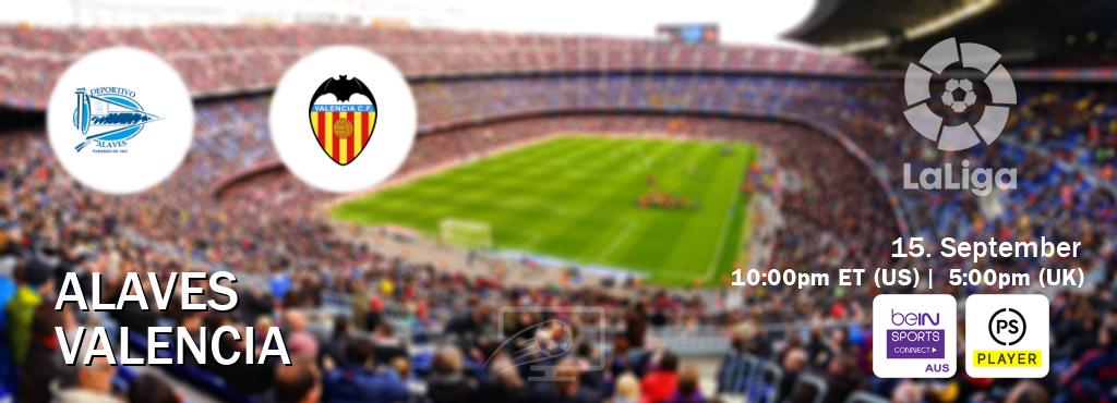 You can watch game live between Alaves and Valencia on beIN Sports Connect(AU) and Premier Player(UK). You can watch game live between Alaves and Valencia on beIN Sports Connect(AU) and Premier Player(UK).