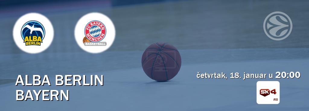 Izravni prijenos utakmice Alba Berlin i Bayern pratite uživo na Sportklub 4 (četvrtak, 18. januar u  20:00).