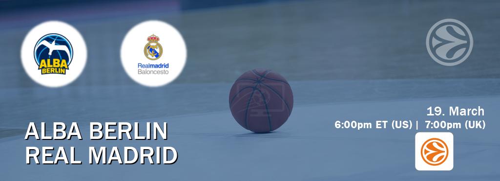 You can watch game live between Alba Berlin and Real Madrid on EuroLeague TV.