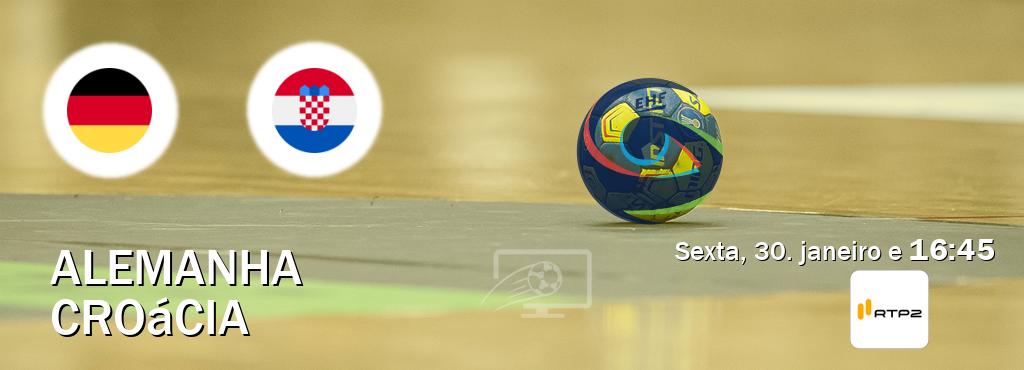 Jogo entre Alemanha e Croácia tem emissão RTP 2 (sexta, 30. janeiro e  16:45).