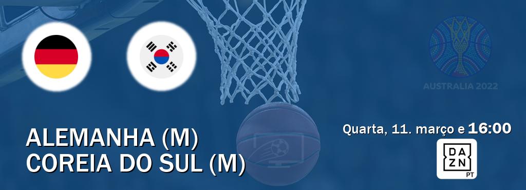 Jogo entre Alemanha (M) e Coreia do Sul (M) tem emissão DAZN (quarta, 11. março e  16:00).