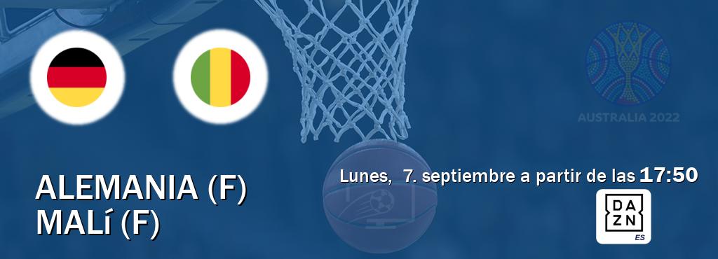 El partido entre Alemania (F) y Malí (F) será retransmitido por DAZN España (lunes, 7. septiembre a partir de las 17:50). El partido entre Alemania (F) y Malí (F) será retransmitido por DAZN España (lunes, 7. septiembre a partir de las 17:50).