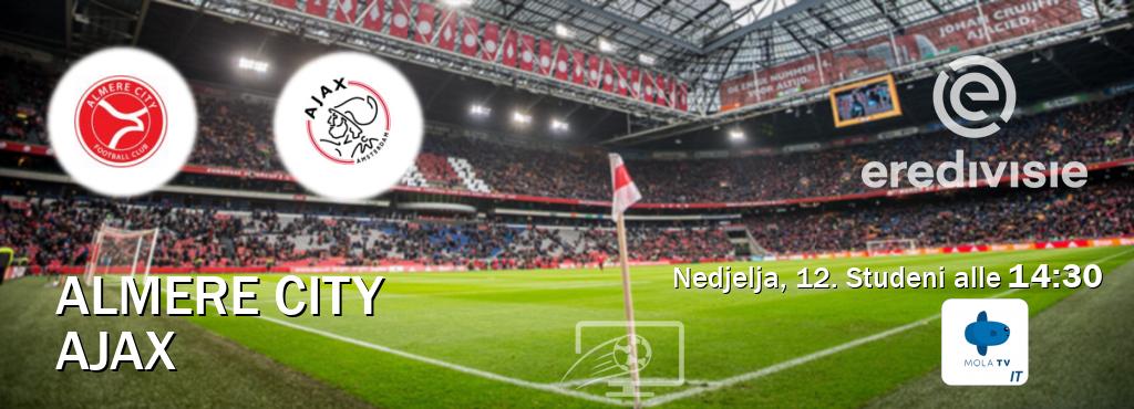 Il match Almere City - Ajax sarà trasmesso in diretta TV su Mola TV Italia (ore 14:30)