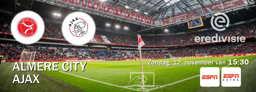 Wedstrijd tussen Almere City en Ajax live op tv bij ESPN 1, ESPN Extra (zondag, 12. november van  15:30).
