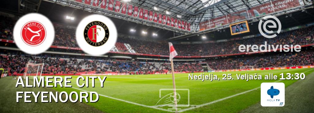 Il match Almere City - Feyenoord sarà trasmesso in diretta TV su Mola TV Italia (ore 13:30)