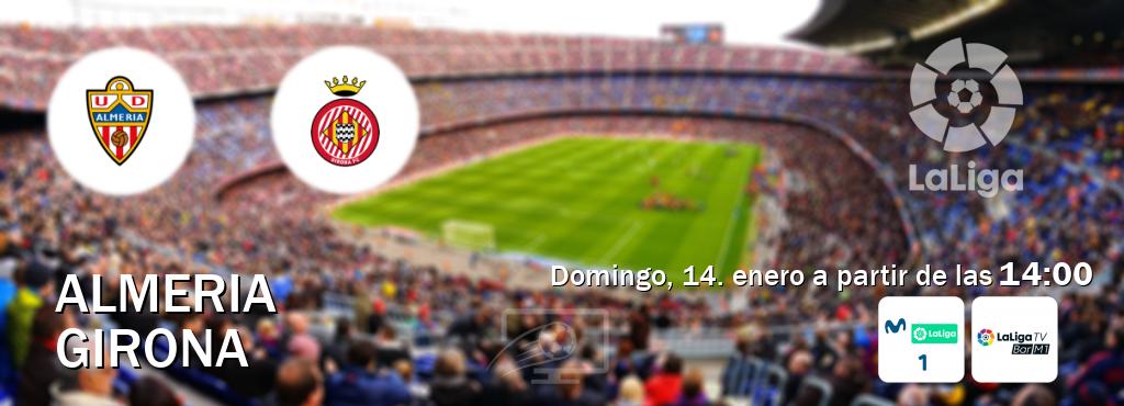 El partido entre Almeria y Girona será retransmitido por M. LaLiga 1 y La Liga TV Bar M1 (domingo, 14. enero a partir de las  14:00).