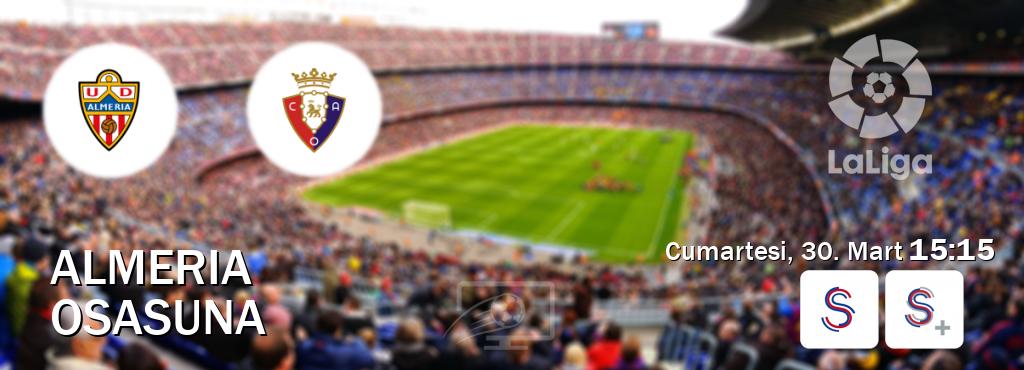 Karşılaşma Almeria - Osasuna S Sport ve S Sport +'den canlı yayınlanacak (Cumartesi, 30. Mart  15:15).