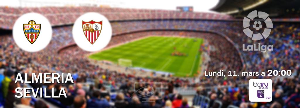 Match entre Almeria et Sevilla en direct à la beIN Sports 4 Max (lundi, 11. mars a  20:00).