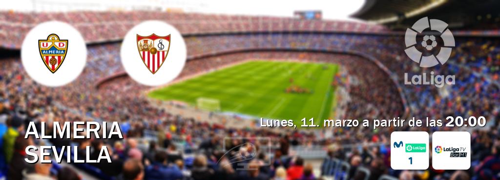 El partido entre Almeria y Sevilla será retransmitido por M. LaLiga 1 y La Liga TV Bar M1 (lunes, 11. marzo a partir de las  20:00).