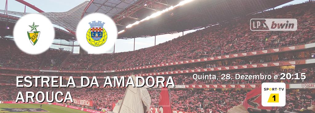 Jogo entre Estrela da Amadora e Arouca tem emissão Sport TV 1 (Quinta, 28. Dezembro e  20:15).