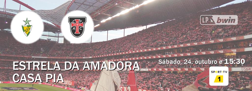 Jogo entre Estrela da Amadora e Casa Pia tem emissão Sport TV 1 (sábado, 24. outubro e  15:30).