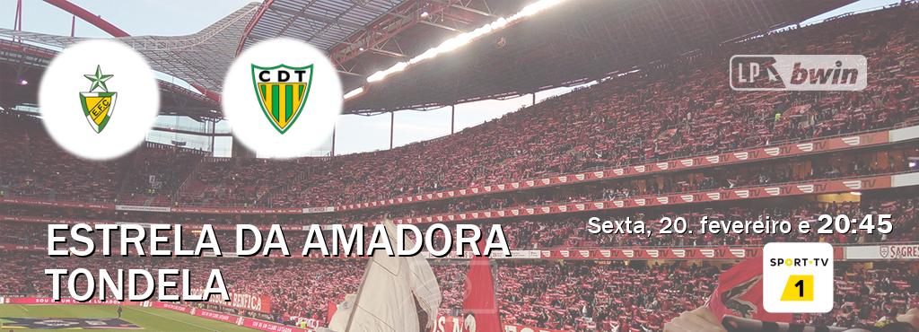Jogo entre Estrela da Amadora e Tondela tem emissão Sport TV 1 (sexta, 20. fevereiro e  20:45).