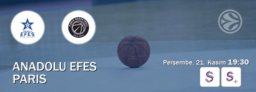 Karşılaşma Anadolu Efes - Paris S Sport ve S Sport +'den canlı yayınlanacak (Perşembe, 21. Kasım  19:30).