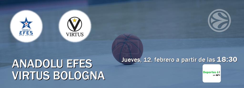 El partido entre Anadolu Efes y Virtus Bologna será retransmitido por Movistar Deportes 6 (jueves, 12. febrero a partir de las  18:30).