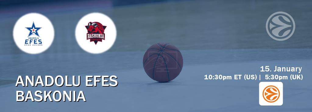 You can watch game live between Anadolu Efes and Baskonia on EuroLeague TV. You can watch game live between Anadolu Efes and Baskonia on EuroLeague TV.