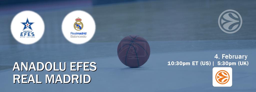 You can watch game live between Anadolu Efes and Real Madrid on EuroLeague TV.