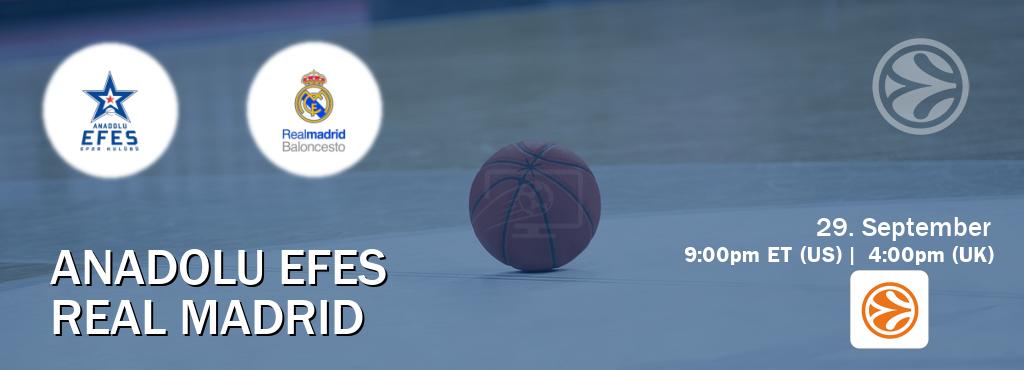 You can watch game live between Anadolu Efes and Real Madrid on EuroLeague TV. You can watch game live between Anadolu Efes and Real Madrid on EuroLeague TV.