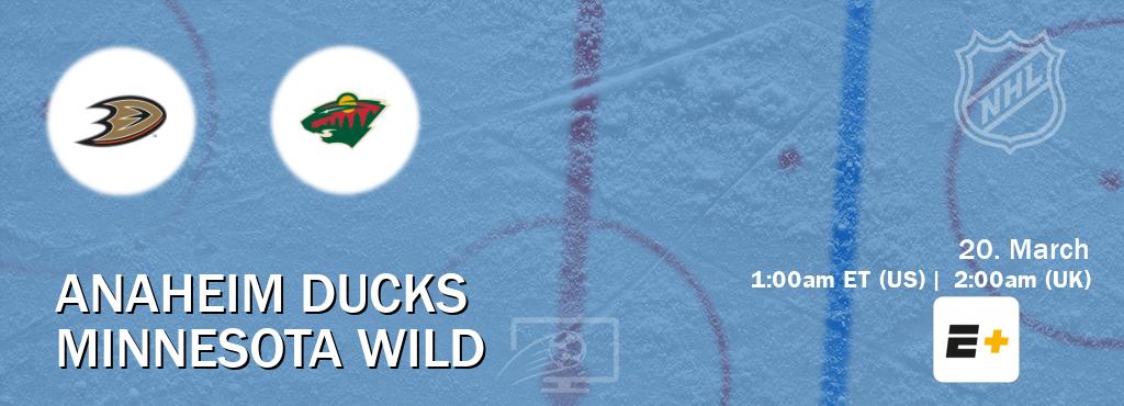 You can watch game live between Anaheim Ducks and Minnesota Wild on ESPN+(US).