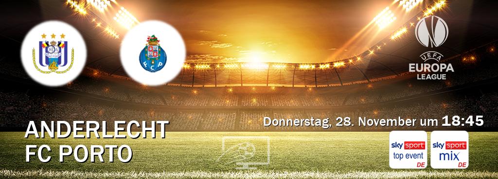 Das Spiel zwischen Anderlecht und FC Porto wird am Donnerstag, 28. November um  18:45, live vom Sky Sport Top Event und Sky Sport Mix übertragen.