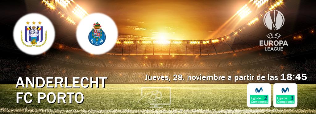 El partido entre Anderlecht y FC Porto será retransmitido por Movistar Liga de Campeones 2 y Movistar Liga de Campeones 3 (jueves, 28. noviembre a partir de las  18:45).