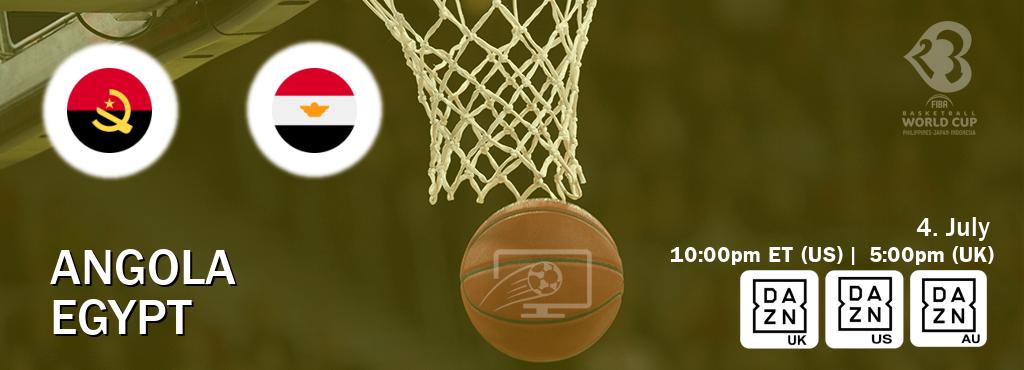 You can watch game live between Angola and Egypt on DAZN UK(UK), DAZN(US), DAZN(AU).