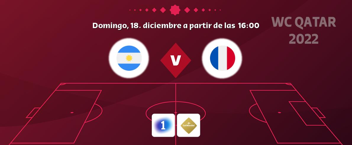 El partido entre Argentina y Francia será retransmitido por LA 1 y Gol Mundial (domingo, 18. diciembre a partir de las  16:00).