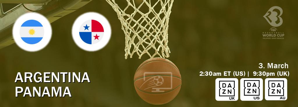 You can watch game live between Argentina and Panama on DAZN UK(UK), DAZN(US), DAZN(AU).