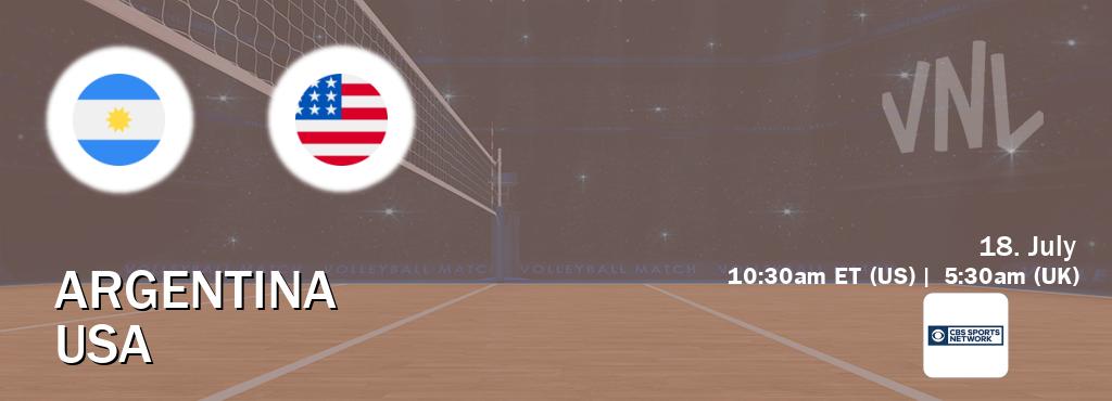 You can watch game live between Argentina and USA on CBS Sports Network(US). You can watch game live between Argentina and USA on CBS Sports Network(US).