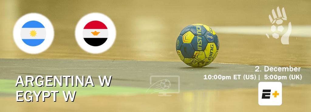 You can watch game live between Argentina W and Egypt W on ESPN+(US).