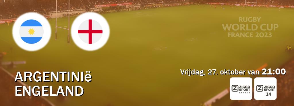 Wedstrijd tussen Argentinië en Engeland live op tv bij Ziggo Select, Ziggo Sport 14 (vrijdag, 27. oktober van  21:00).