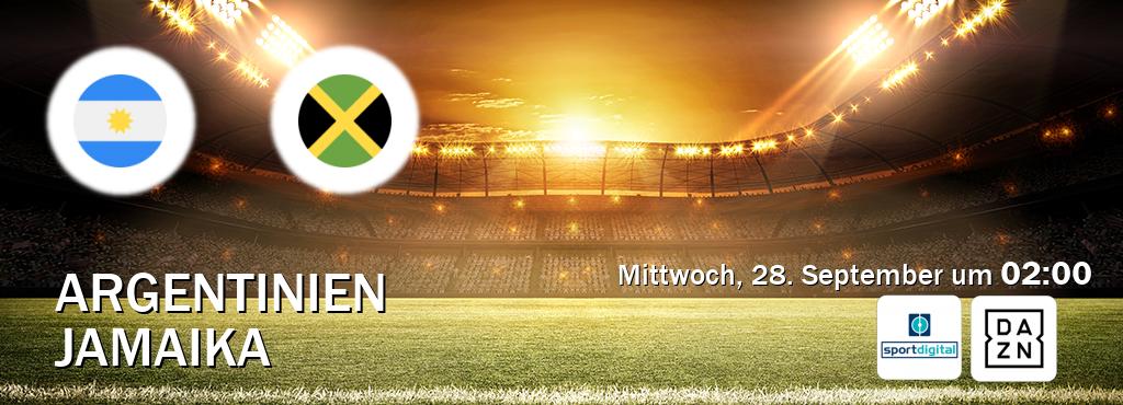 Das Spiel zwischen Argentinien und Jamaika wird am Mittwoch, 28. September um  02:00, live vom Sportdigital und DAZN übertragen.